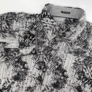 Bugatchi Mens X Large Long Sleeve Button Down Shirt Black White Velvet‎ Print